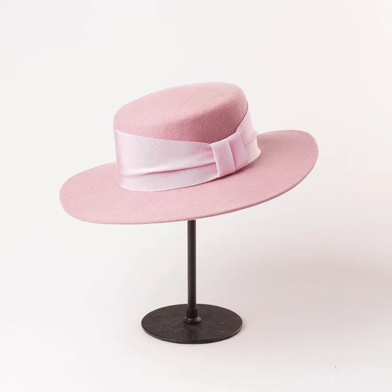 USPOP, новинка, Осень-зима, плоский верх, шерсть, fedoras, для женщин, Широкий Бант, лента, шерсть, шапки, модные, женские, одноцветные, толстые, шерстяные шапки