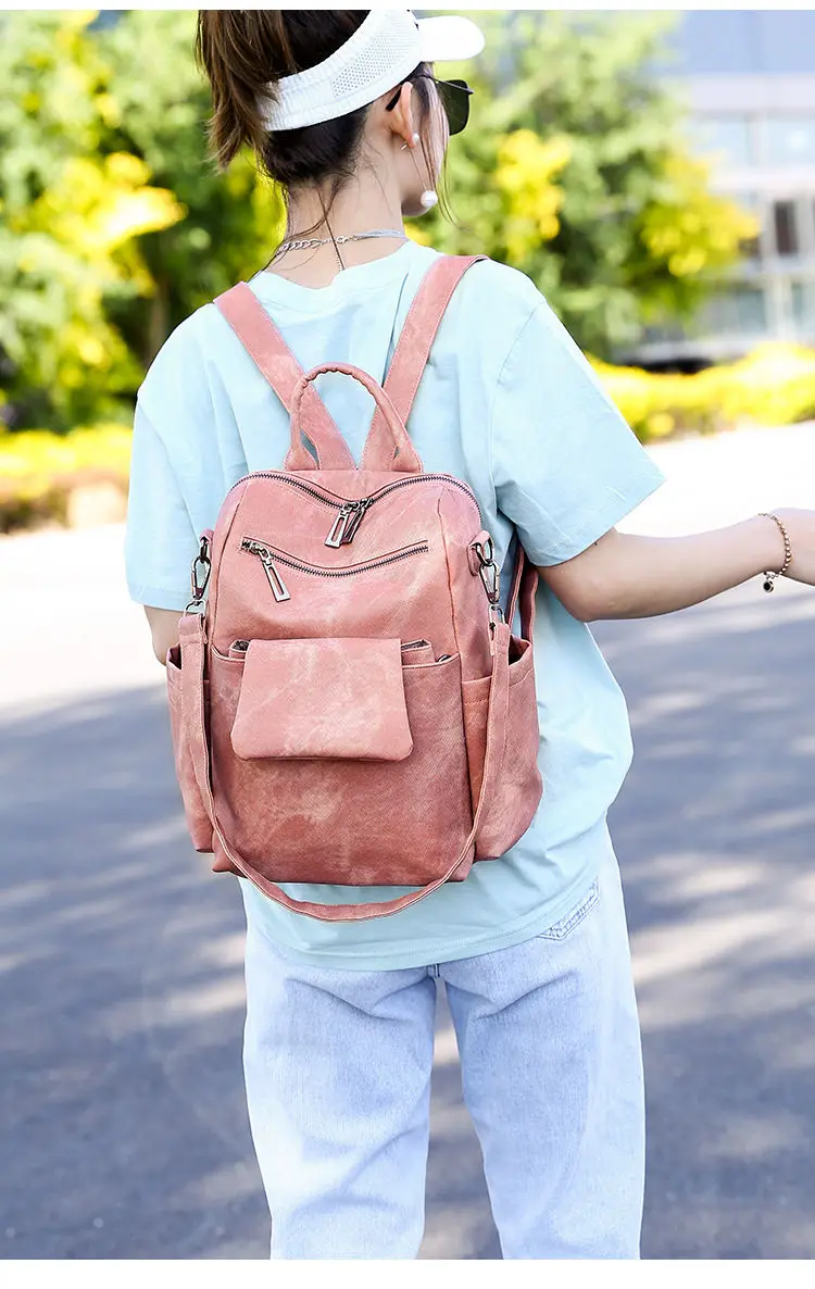 

Women's synthetic leather backpack, youth leisure schoolbag, laptop backpack, retro, 2-piece set.