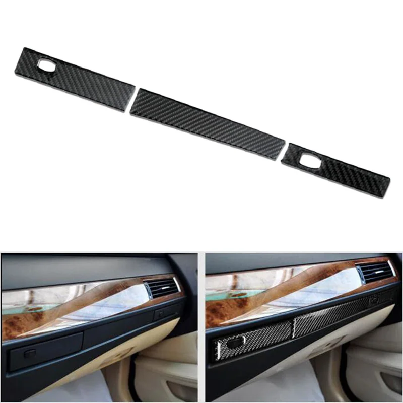 

3Pcs Carbon Fiber Co-Pilot Water Cup Holder Frame Decoration Cover Trim For-BMW 5 Series E60 2005-2010 LHD