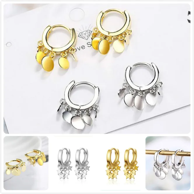 Женские серьги с подвеской в виде звезды маленькие золотистые кольца корейские