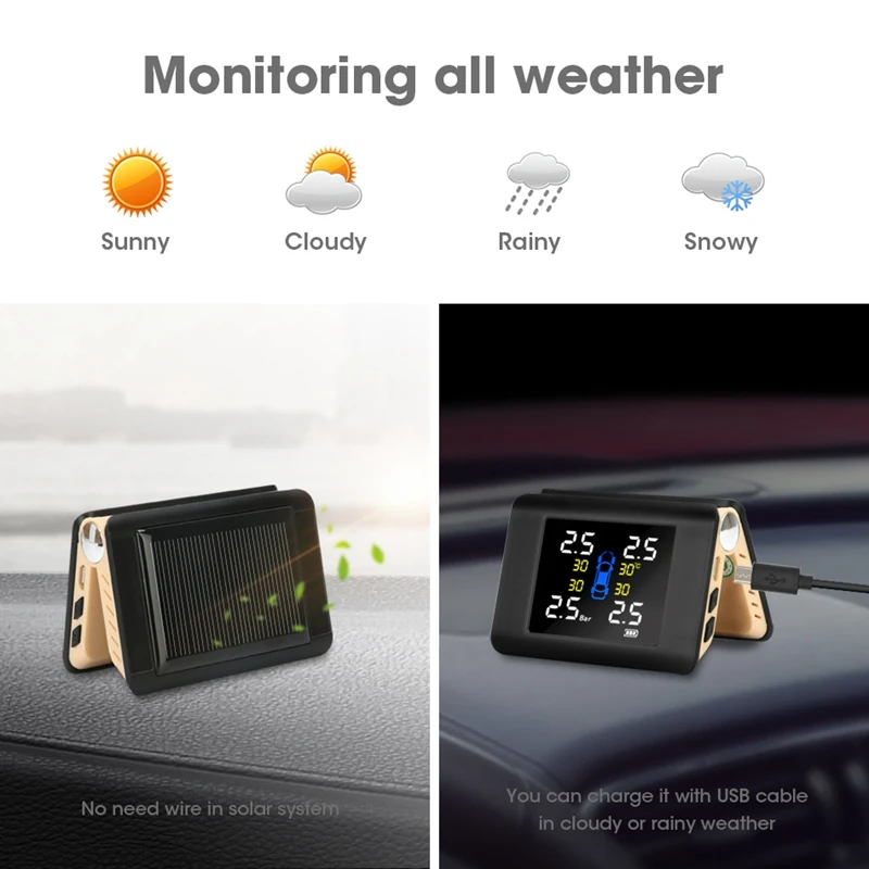 Universal TPMS Car Wireless Tire Pressure Monitoring System with 4Pcs External Sensors Alarm for Windshield Beige | Автомобили и