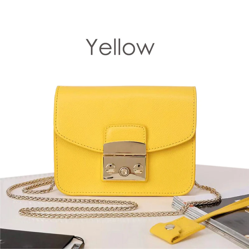 Yellow-17cm Брендовая дизайнерская женская сумка на плечо из натуральной кожи, женская сумка-мессенджер, сумка через плечо с золотой цепочкой - Цвет: Yellow-17cm