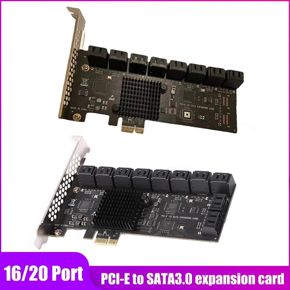 

Плата расширения для жесткого диска, 16 портов/20 портов, PCI-E на SATA3.0, карта адаптера для настольного ПК Sata3.0, интерфейс SATA 6 ГБ, чип ASM 1064 + JMB575