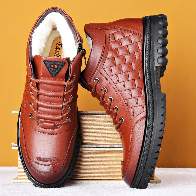 

Warm Leather Men Boots Vintage Combat Casual Misalwa Winter Men's Desert Safety Snow Boots High Top Military Shoe Zipper
