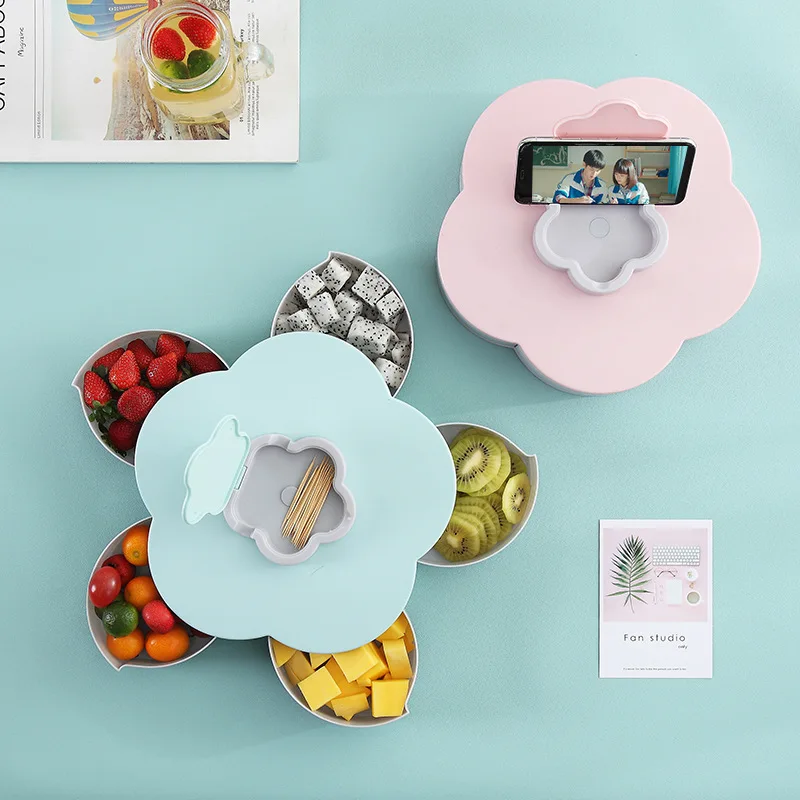 

Petal Rotation Fruit Box Melon Seed Plate Household Dry Fruit Box Lazy Person Multifunctional Candy Nut Box storage container