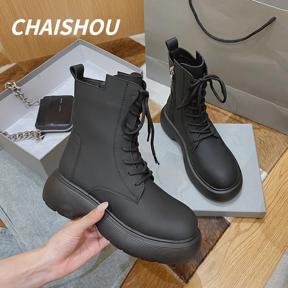 

ST03 Autumn High Quality Women Ankle Boots Grey Fashion PU Platform Martin Booties Non-slip Waterproof Chaussures Femme