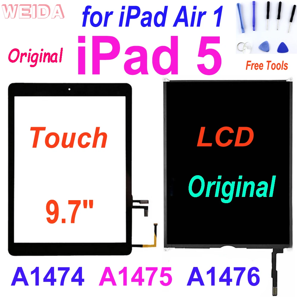 

Original iPad 5 LCD for iPad Air 1 A1474 A1475 A1476 LCD Display Touch Screen Digitizer Replacement for 9.7" iPad air iPad5 LCD
