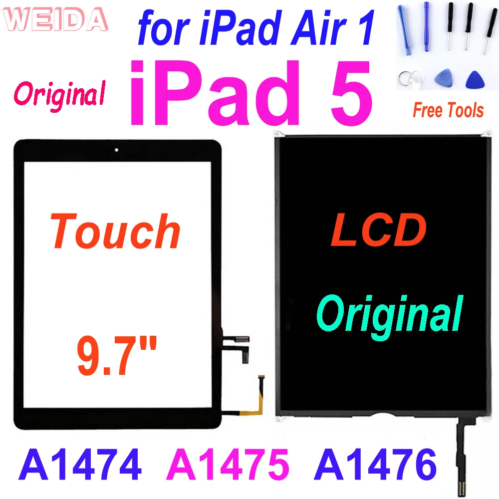 

Оригинальный ЖК-дисплей для iPad 5, ЖК-дисплей для iPad Air 1 A1474 A1475 A1476, сменный дигитайзер сенсорного экрана для 9,7 "iPad air iPad5, ЖК-дисплей