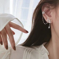 korean fashion flower zircon chain earrings asymmetry trendy rhinestone for women personality boucle doreille femme 2020