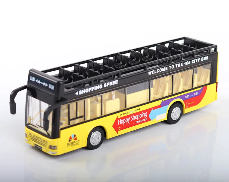 

Simulation Of Double Deck Open Air Bus Model Music Light Return Force Alloy Toy Car Model Boy's Birthday Christmas Gift Yellow