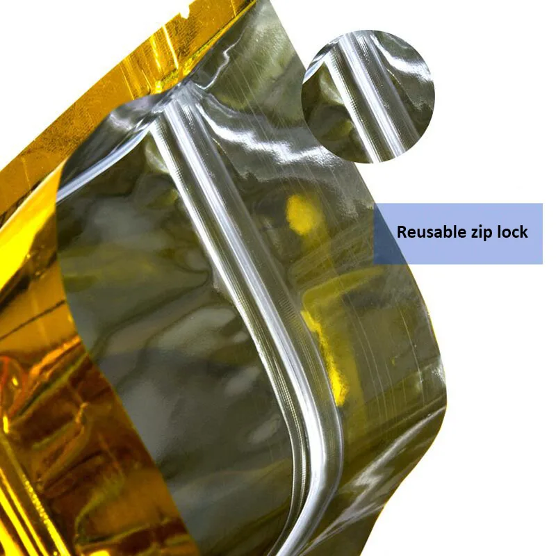 100 шт. Золотой пакет с замком молнией перезаряжаемая алюминиевая фольга из