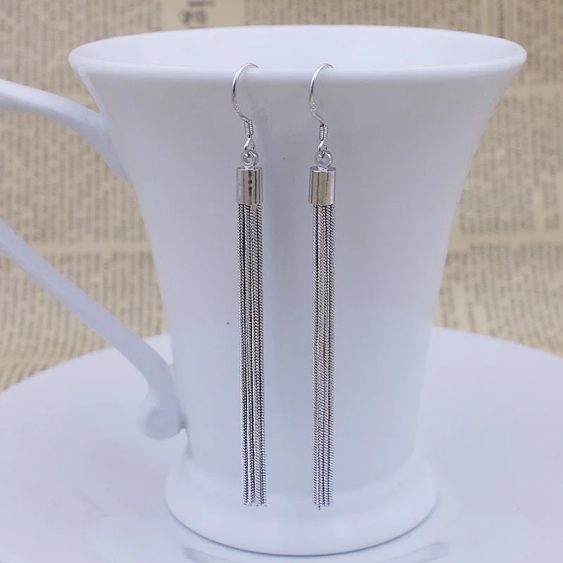Tassel Long Earrings Fashion Silver Plated Six Ear Line Anti Allergy Korean Version Elegant Hanging Lady Pendant | Украшения и