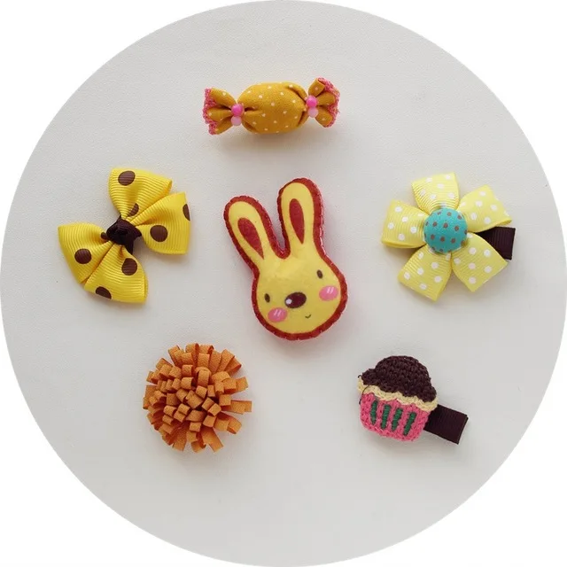 yellow rabbit 18 шт. Детские зажимы для волос эластичные детские Луки узел заколки Корона кролик цветочные шпильки дети девочки Lacos подарок детские украшения для волос - Цвет: yellow rabbit