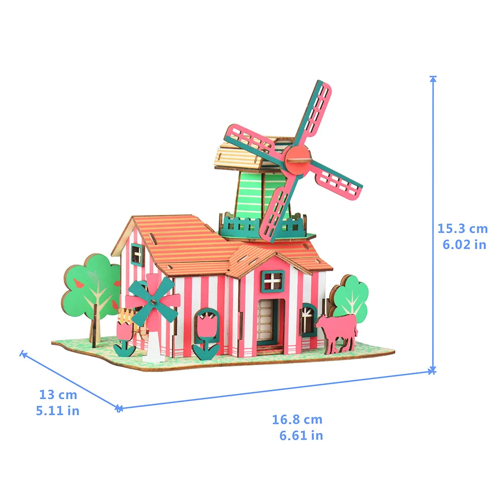 

Cute DIY Handmade Assembly Puzzle 3D Castle Villas House Architecture Model Home Education Interactive Kids Toy
