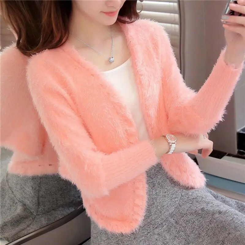 

Women Faux Mohair Cardigan Fluffy Open Knit Sweater Coat Jacket Outerwear Casual