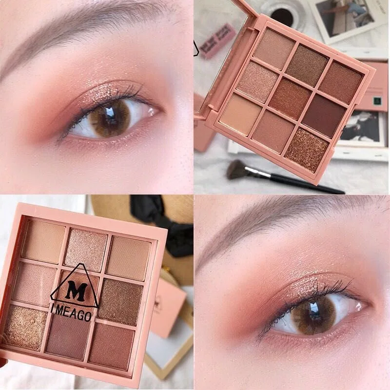 Палитра теней для век Косметика Алмазный Блеск металлик 9 цветов телесный