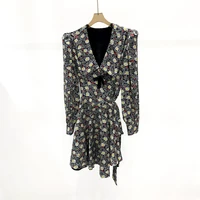 100 silk high quality women spring summer fashion vintage elegant sweet floral print silk dress