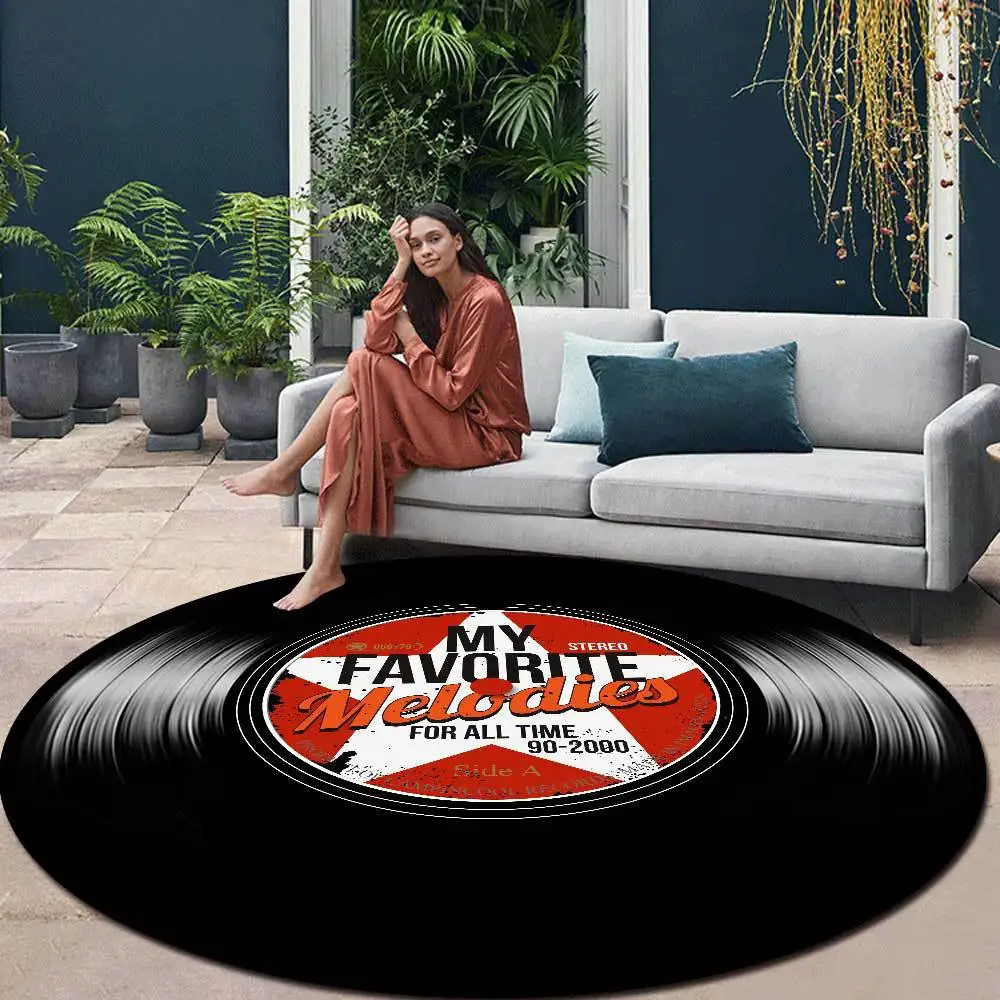 Fashion retro five-pointed star carpet vinyl record living room bedroom rock area rugs basket chair kids round floor mat carpet