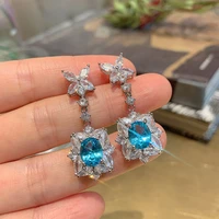 megin d silver plated luxury zircon color oval crystal flower stone vintage boho stud piercing drop earrings for women jewelry