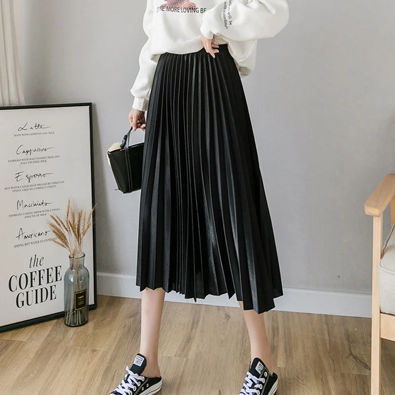 Женские однотонные плиссированные юбки средней длины высококачественные