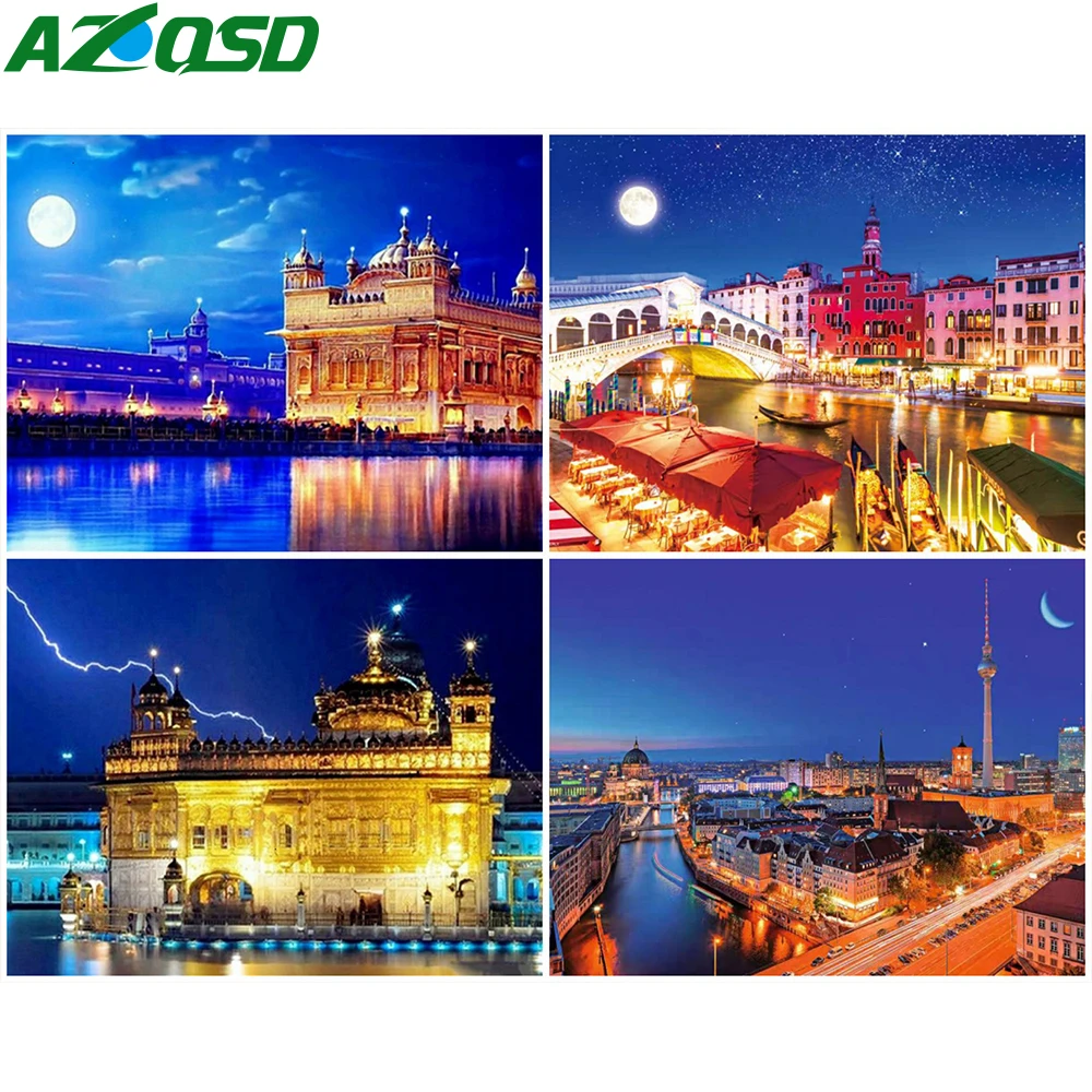

Алмазная вышивка AZQSD, квадратная мозаика с изображением города, вышивка стразами, пейзаж, украшение для дома