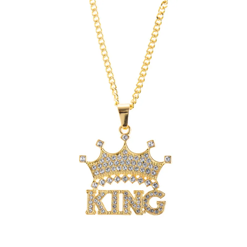 

Playing Card King Of Crown Pendant Necklace Zircon Gold Silver Color Chain Necklace Fashion Male Hiphop Jewelry Gifts