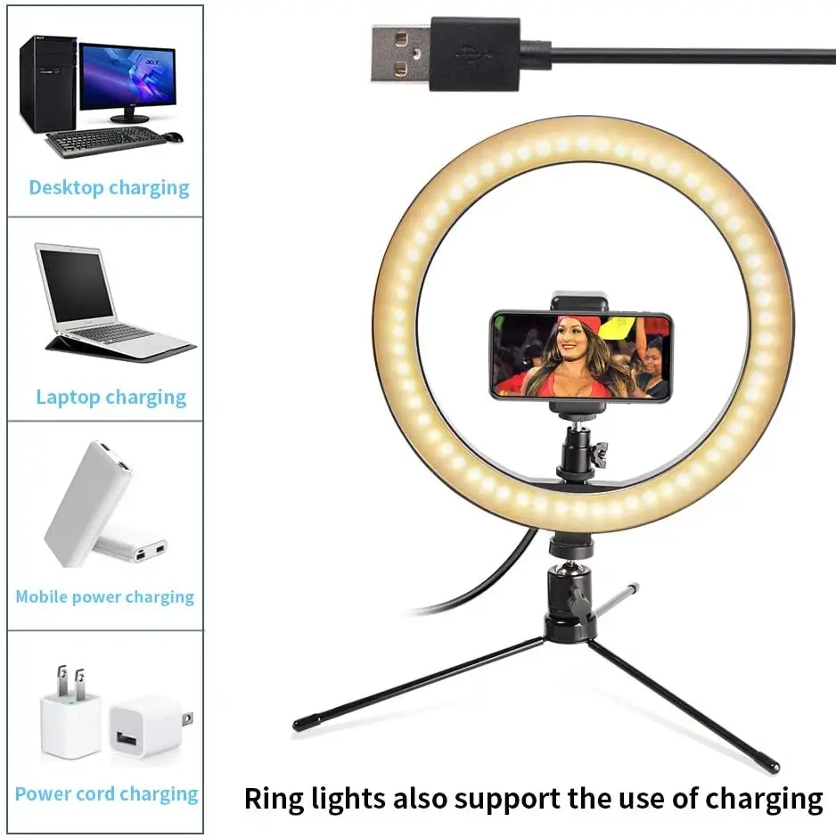 10 2 &quotНастольный держатель для селфи кольцо светильник с штатив Трипод и