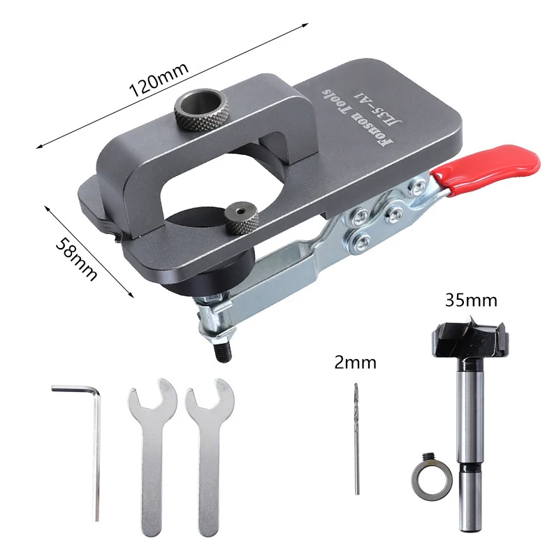 

Woodworking Hole Drilling Guide Locator 35mm Hinge Boring Jig with Fixture Aluminum Alloy Hole Opener Template Door Cabinets