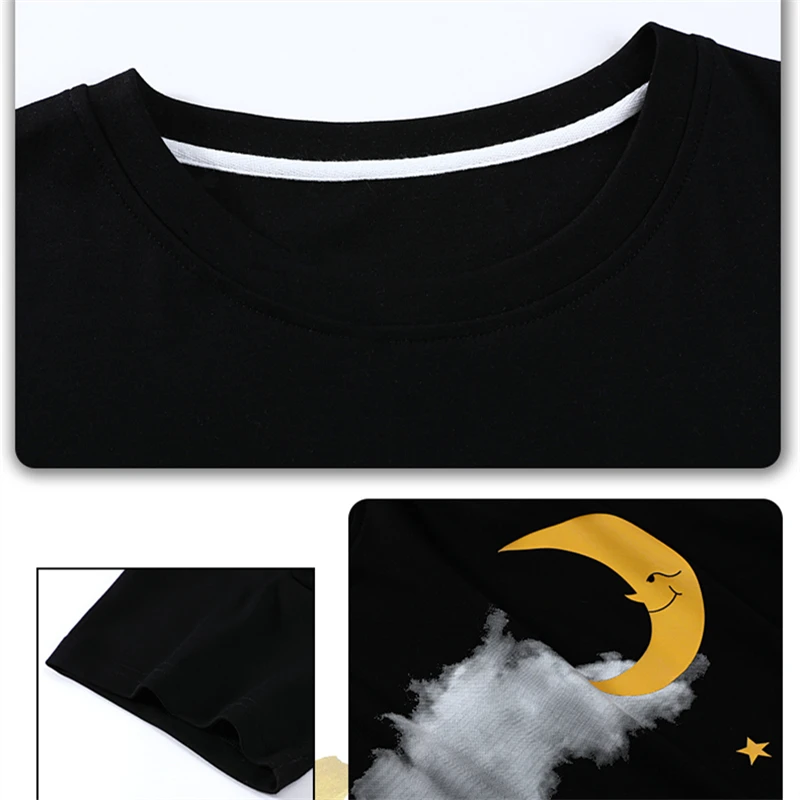 

Summer Cute Female Pajamas Set For Women Cartoon Short Sleeve Girls Sleepwear Cotton Homewear 2 pieces Moon Print