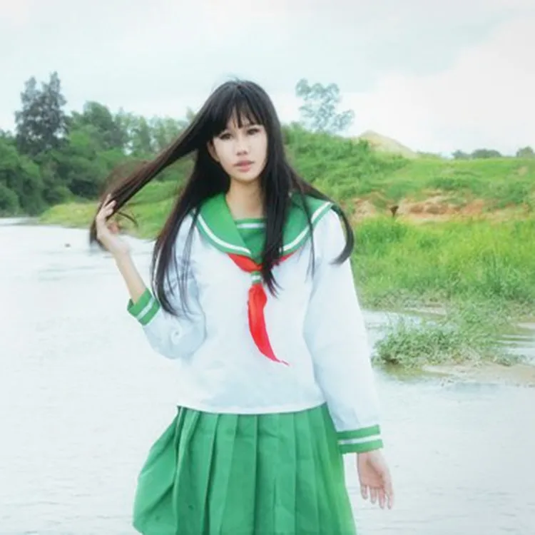 Женский костюм для косплея Kagome Higurashi школьная форма белая блузка зеленая юбка на