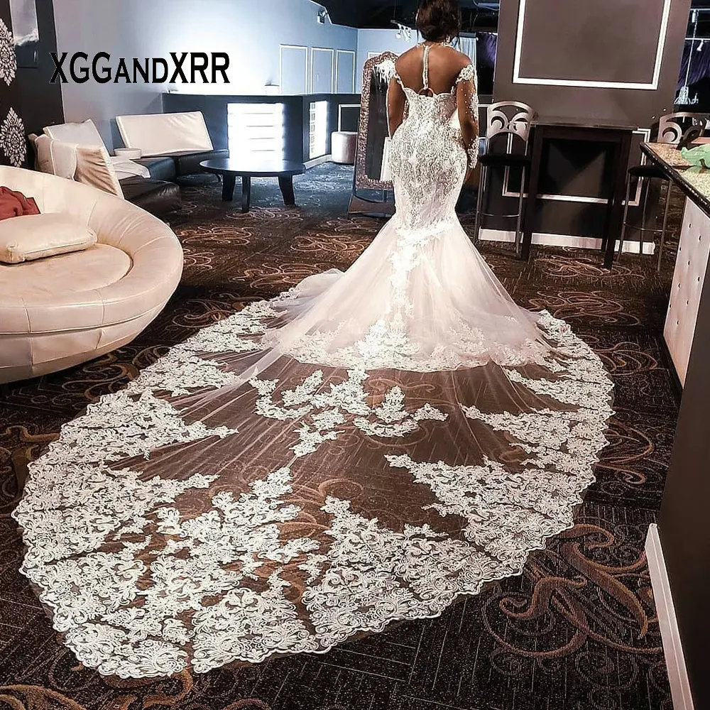 Роскошное Свадебное платье Memaid 2020 с высоким воротом бисером кристаллами