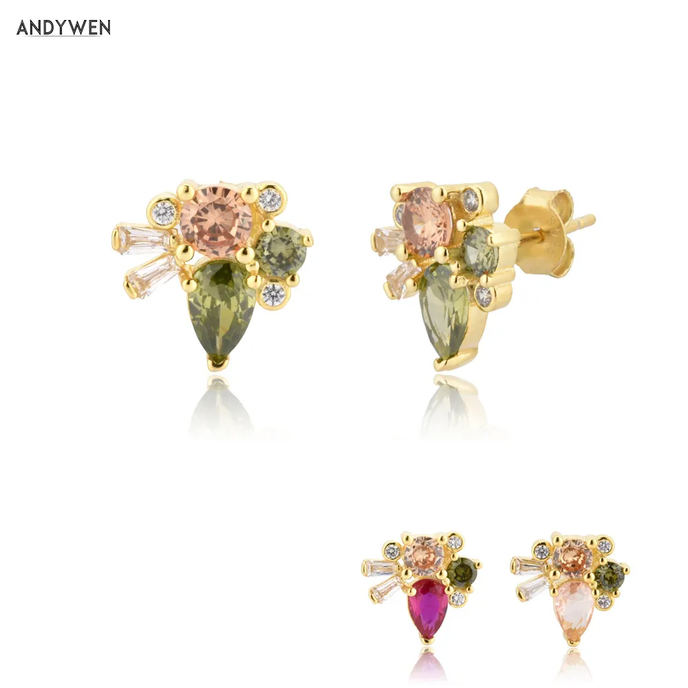 Женские серьги-гвоздики ANDYWEN из стерлингового серебра 925 пробы оливкового цвета