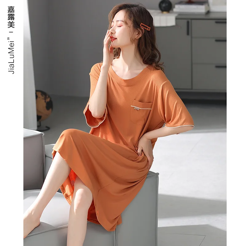 2021 New Nightdress Women's Summer Korean Loose Sexy Nightgown Short Sleeve Nightwear Home Suit Modal Female Sleepwear Lingerie
