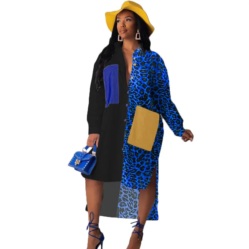 Осенняя женская рубашка тип платья с отложным воротником длинным рукавом платье