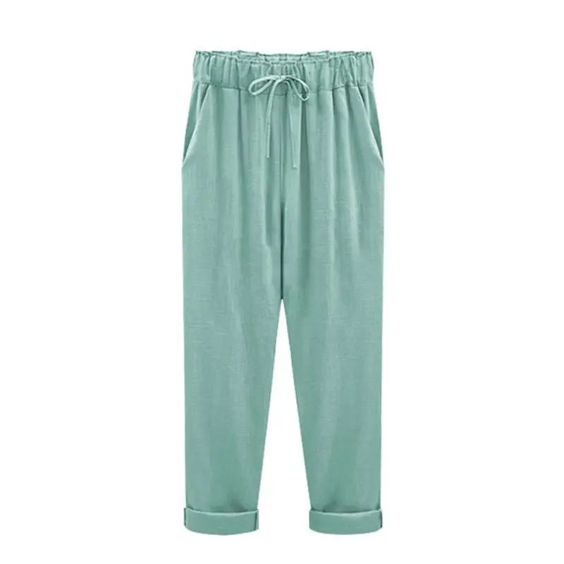 Женские весенне-осенние хлопковые льняные штаны на шнуровке длинные брюки