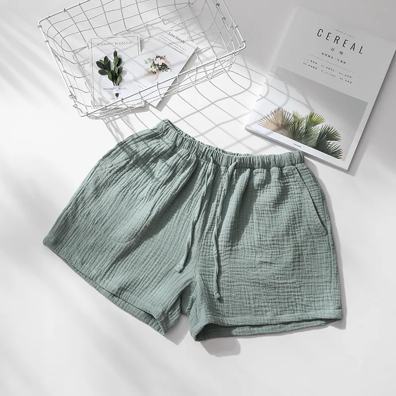 

Summer Couple Sleep Pants Cotton Crepe Nightwear for Men and Women Pajama Shorts Elastic Waist Sleep Bottoms Sleeping Shorts