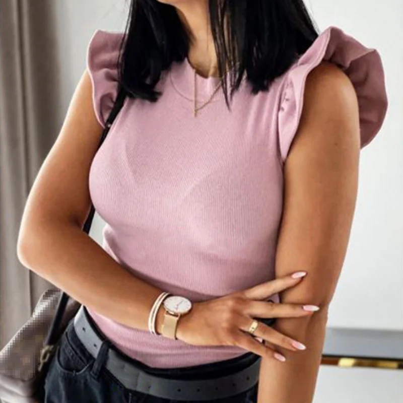 Женская футболка белая с О образным вырезом без рукавов|Футболки| |