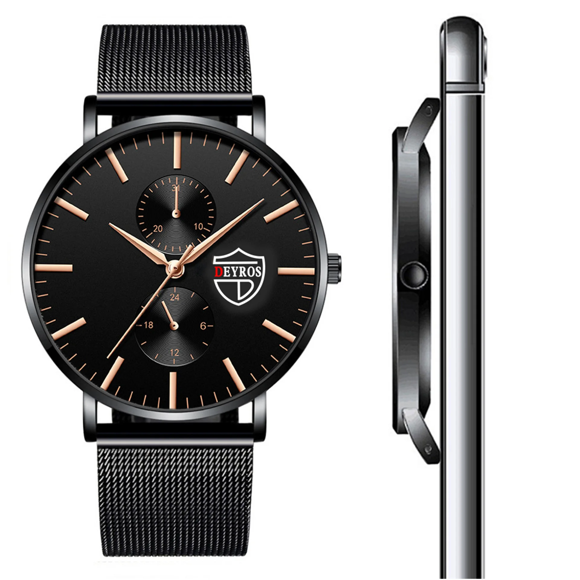

2021 new simple and fashionable men's watch stainless steel mesh belt quartz watch deyros brand watch business Watch Fashion