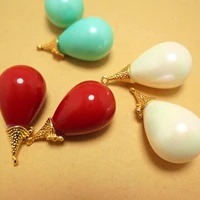 2pcs imitation pearl drop pendant gold color plated brass charm 26x13mm earrings necklace making