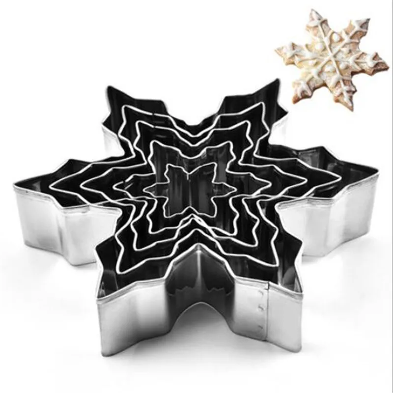 

5Pcs/set Xmas Snowflake Shape Cookie Cutters Stainless Steel Snow Form Biscuit Mold DIY Fondant Chocolate Cake Decorating Tools