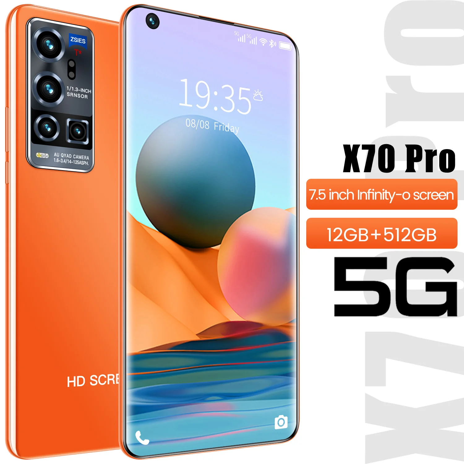 

Global Version X70 Pro 7.5 Inch 5G Smartphone 12GB+512GB 5600mAh 21+48MP Andriod 10.0 MTK6799 Fingerprint Unlock Mobile Phones