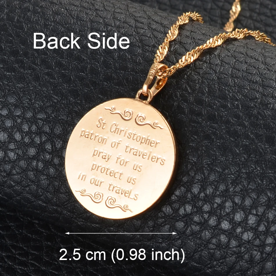 Anniyo St. Christopher Protect Me Necklaces for Women - Light Gold/Silver Color Saint Christophe Pendant - Religious Jewelry #040904 image 6