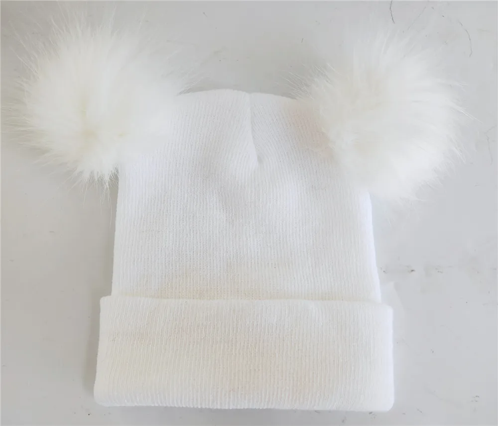 

Autumn Winter New Women Double Wool Plush Ball Knitted Hat Fox Fur Turtleneck Cap Warm And Beautiful
