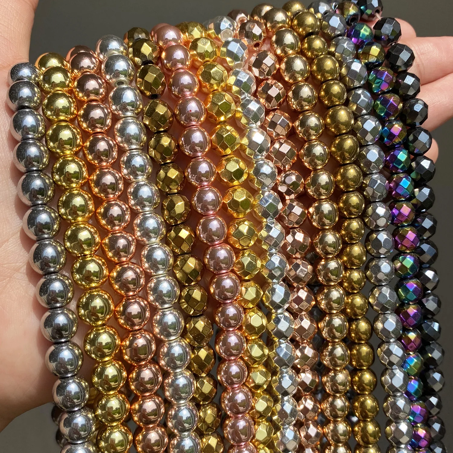 Бусины Из Натурального Гематита круглые бусины из розового золота и серебра для