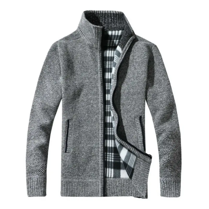 Hot Men Winter Warm Slim Turnltneck Sweater Knitted Cardigan Solid Color Zip Up Fleece Lined Coat Balck Blue Brown Gray | Мужская одежда