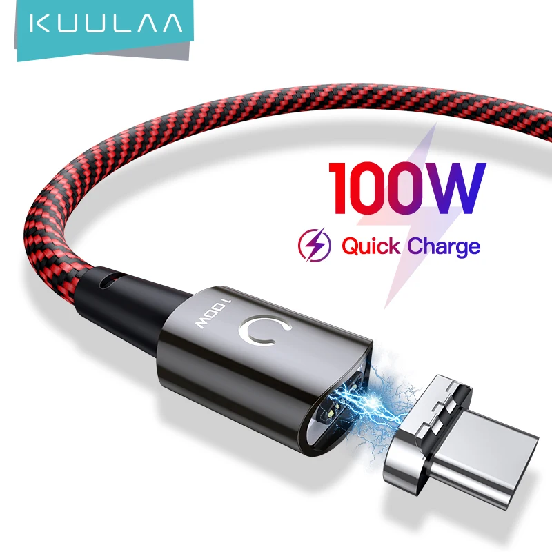 

KUULAA 100W Magnetic Cable Type C to Type C Cable For Huawei P40 Redmi Note 9s PD Fast Charging For MacBook Pro USB Cable