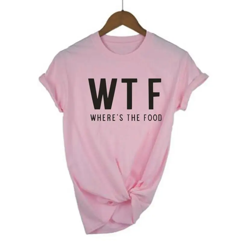 WTF Wheres The Food белый и черный топы с принтом короткий рукав Женская хлопчатобумажная