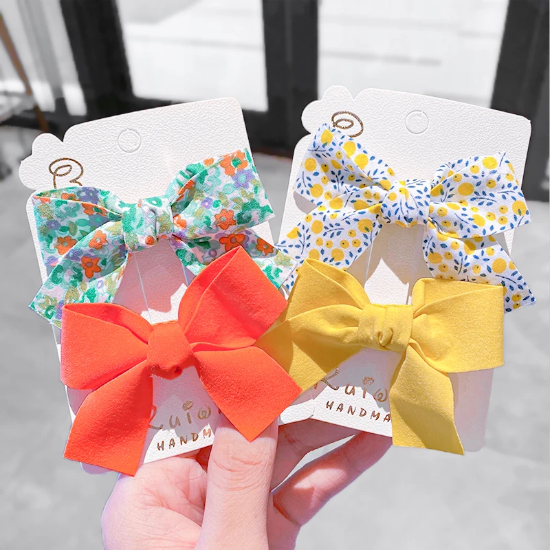 2 шт./компл. новые милые красочные заколки для волос с цветочным принтом и бантом