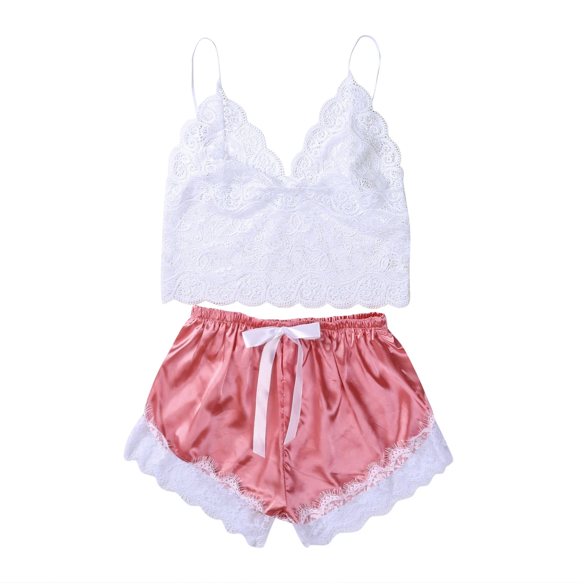 

Sexy Women pajamas Set Lace Sleeveless Top Silk Short Underwear Sleepwear Set Summer For Women