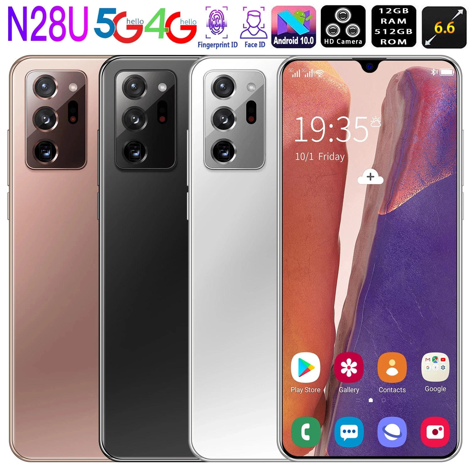 

6.6 Inch N28U Smartphone, 8G + 256GB, 4800mAh, HD, Dual Card, Dual Standby, Android, Phione Face, Fingerprint Unlock